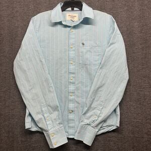 Abercrombie & Fitch Shirt Mens XL Light Blue Striped Button Up‎ Muscle Adult Y2K